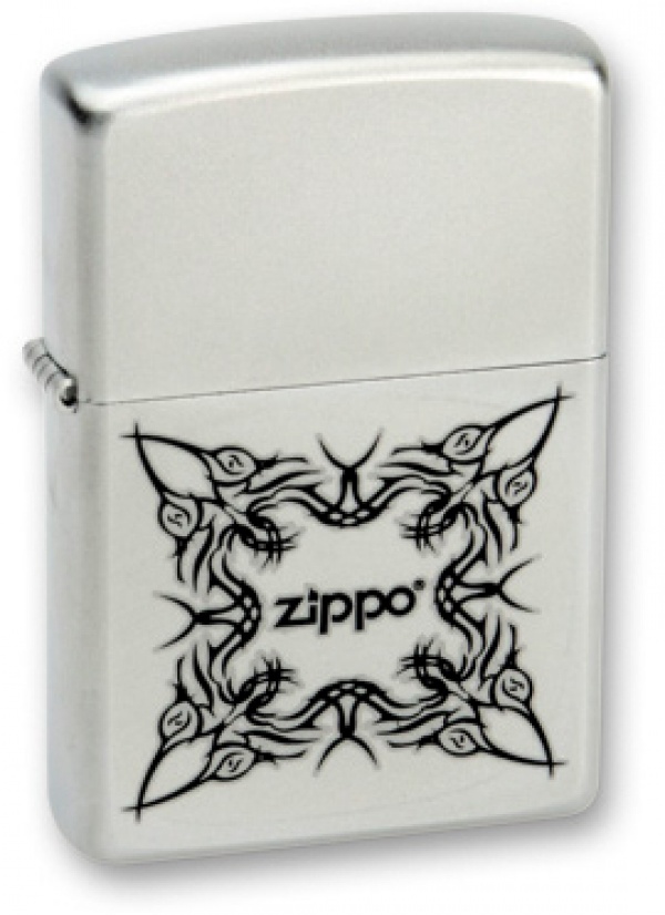 Зажигалка ZIPPO Tattoo Design, с покрытием Satin Chrome™, латунь/сталь, серебристая, 36x12x56 мм