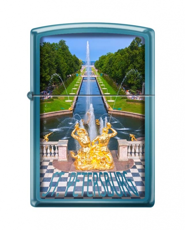 Зажигалка ZIPPO Петергофский фонтан, с покрытием Sapphire™, латунь/сталь, синяя, 36x12x56 мм