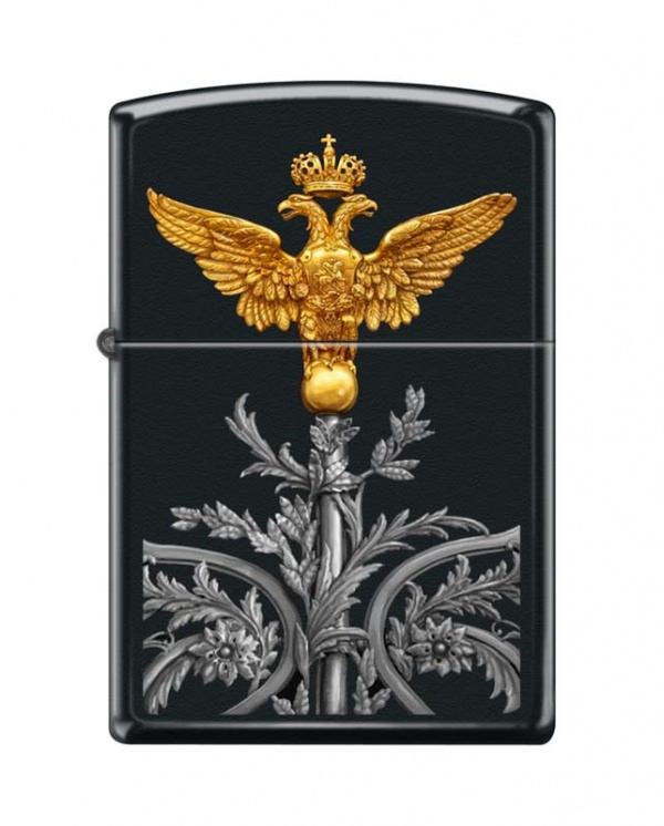 Зажигалка ZIPPO Двуглавый орёл, с покрытием Black Matte, латунь/сталь, чёрная, матовая, 36x12x56 мм