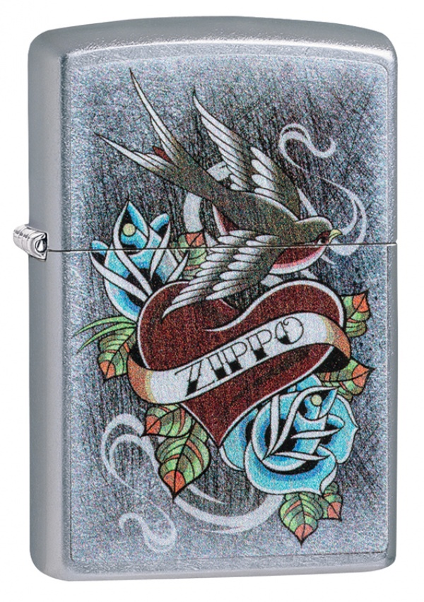 Зажигалка ZIPPO Vintage Tattoo с покрытием Street Chrome™, латунь/сталь, серебристая, 36x12x56 мм
