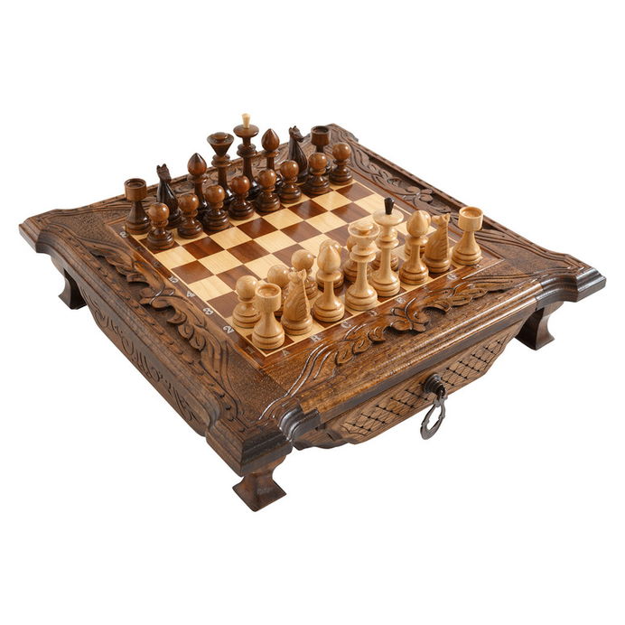 Шахматы резные "Ларец" с ящиками 50*50*12 см.