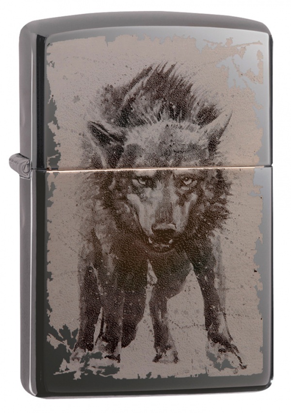 Зажигалка ZIPPO Wolf Design с покрытием Black Ice®, латунь/сталь, чёрная, глянцевая, 36х12х56 мм