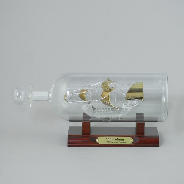 Корабль в бутылке "Санта Мария" D=8 см, L=25 см