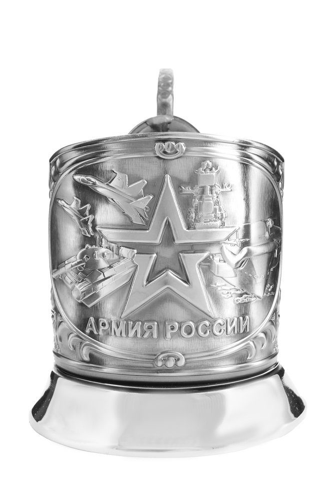 Подстаканник никелированный с чернью "Армия России" 10*11*9 см
